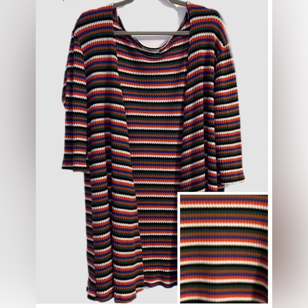 Nix & Nox Multi Colored Striped Knit Cardigan Sweater 3/4 Sleeves Size Large